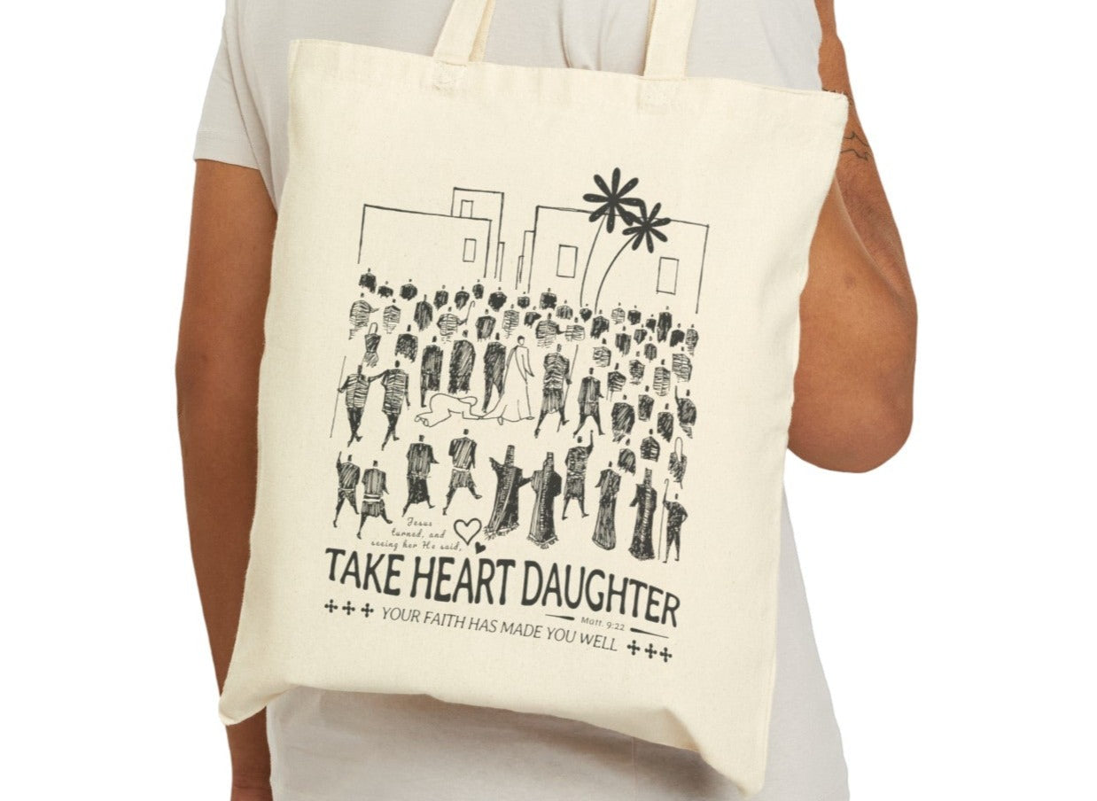 Woman Healed, Daughter Take Heart - Cotton Canvas Tote Bag - One Side