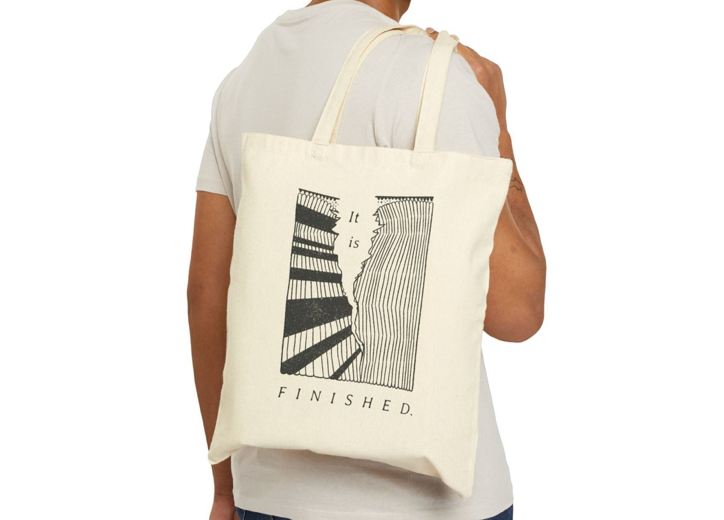 It Is Finished Veil Torn - Cotton Canvas Tote Bag - One Side