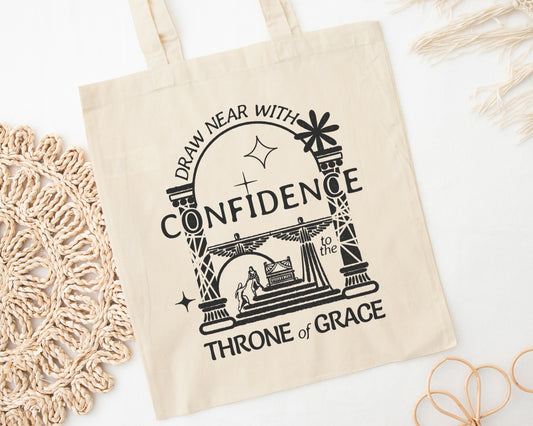 Draw Near with Confidence to the Throne of Grace - Cotton Canvas Tote Bag - One Side