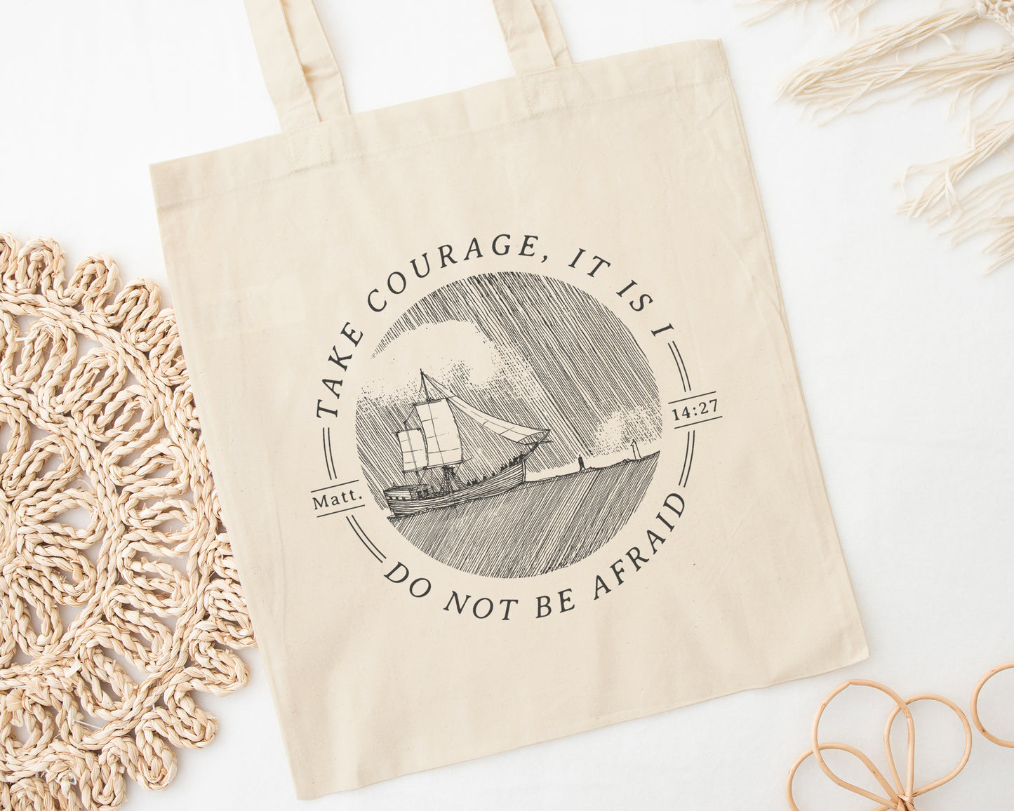 Walk on Water Take Courage - Cotton Canvas Tote Bag - One Side