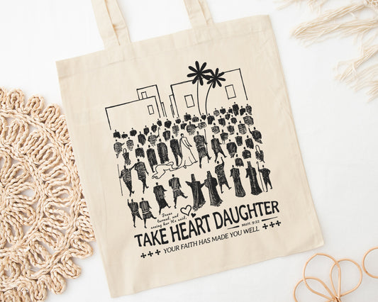 Woman Healed, Daughter Take Heart - Cotton Canvas Tote Bag - One Side