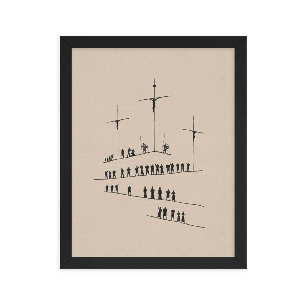 Calvary Cross Minimalist Sketch - Framed