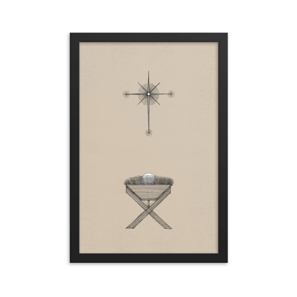 Modern Nativity Wall Art Manger - Framed