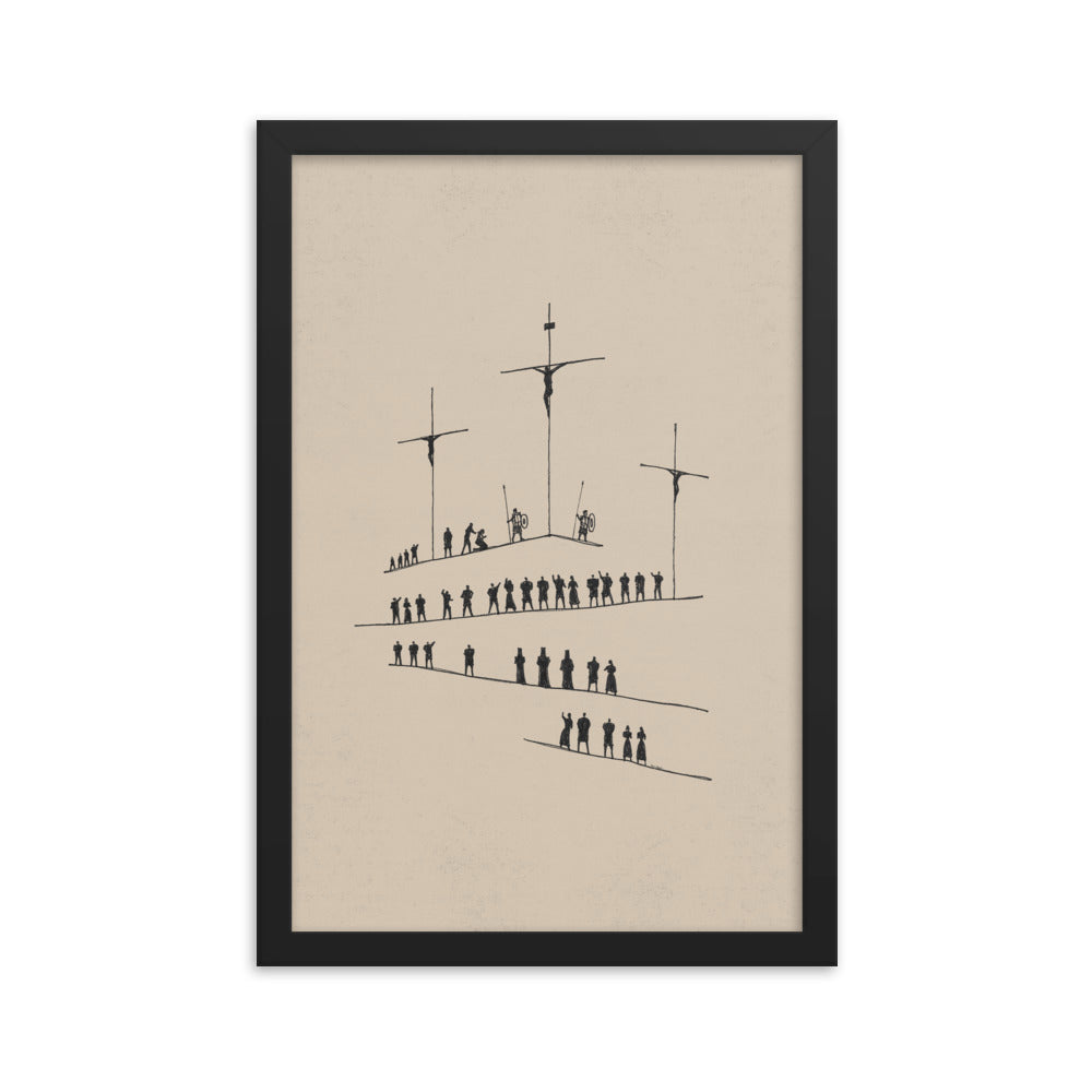 Calvary Cross Minimalist Sketch - Framed