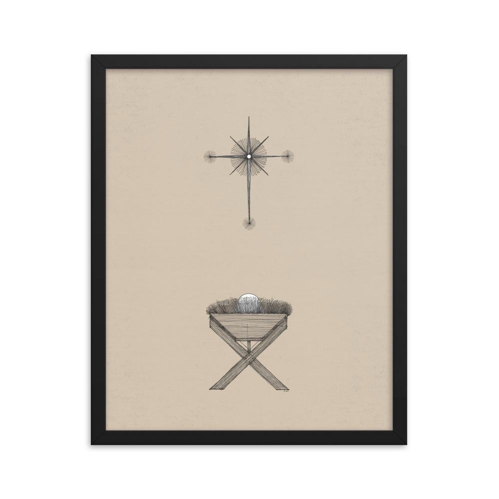 Modern Nativity Wall Art Manger - Framed