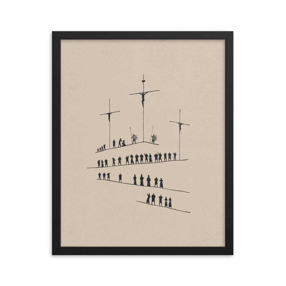 Calvary Cross Minimalist Sketch - Framed