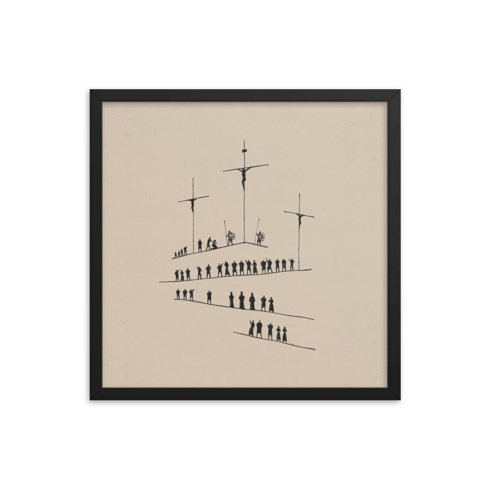 Calvary Cross Minimalist Sketch - Framed