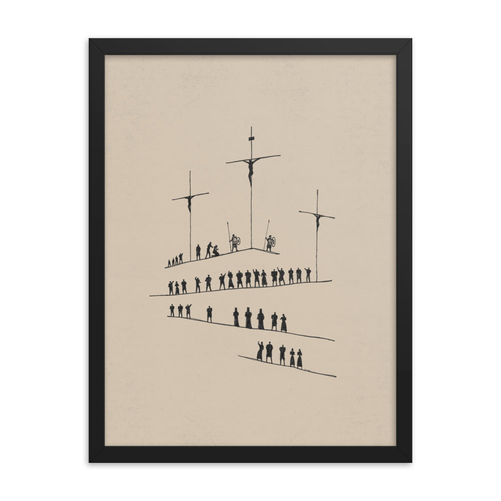 Calvary Cross Minimalist Sketch - Framed