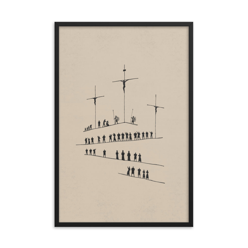 Calvary Cross Minimalist Sketch - Framed