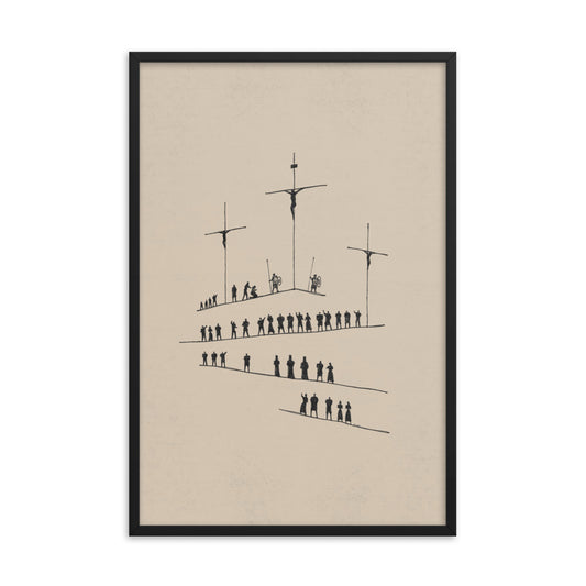 Calvary Cross Minimalist Sketch - Framed