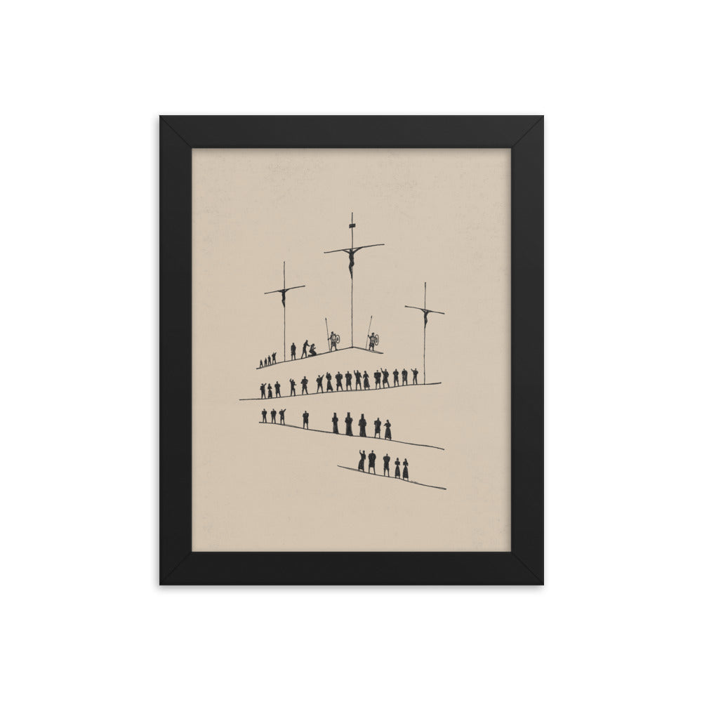 Calvary Cross Minimalist Sketch - Framed