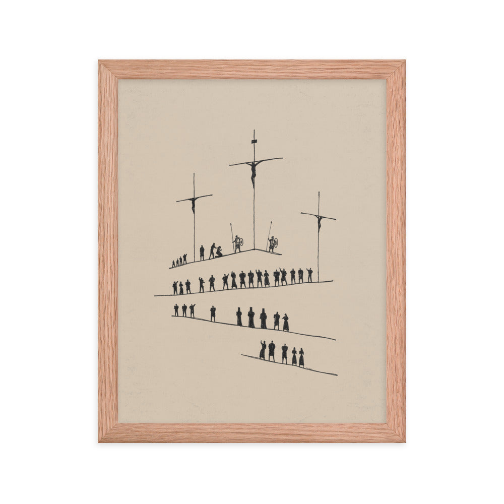 Calvary Cross Minimalist Sketch - Framed