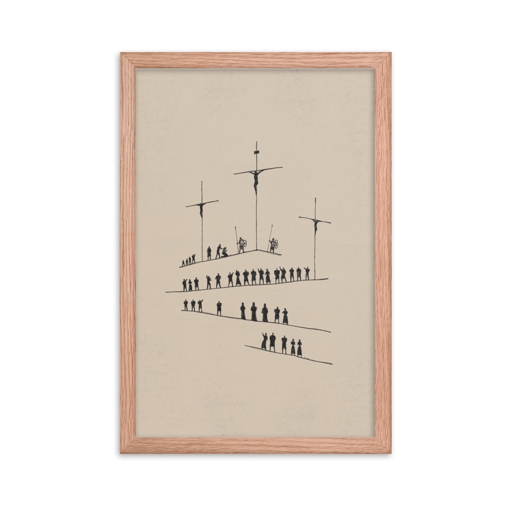 Calvary Cross Minimalist Sketch - Framed