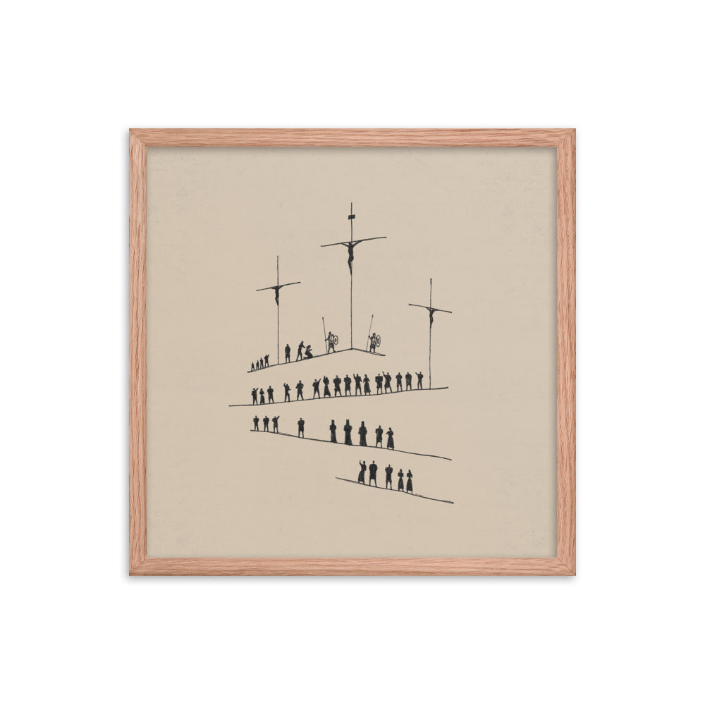 Calvary Cross Minimalist Sketch - Framed