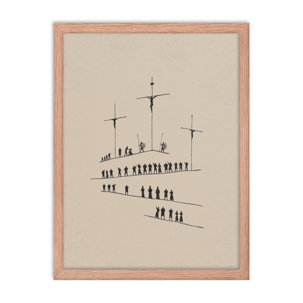 Calvary Cross Minimalist Sketch - Framed