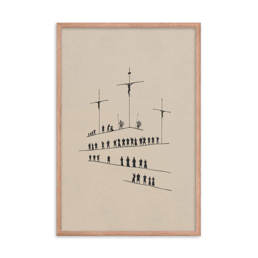 Calvary Cross Minimalist Sketch - Framed