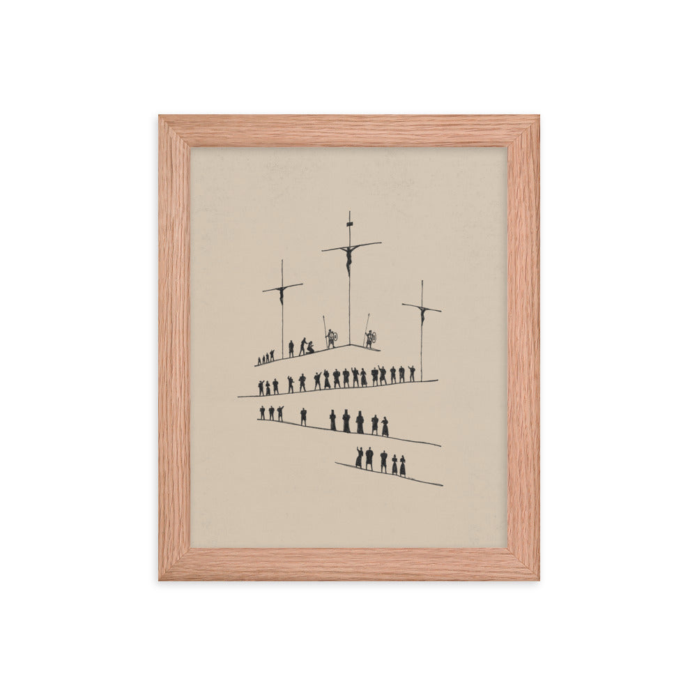 Calvary Cross Minimalist Sketch - Framed