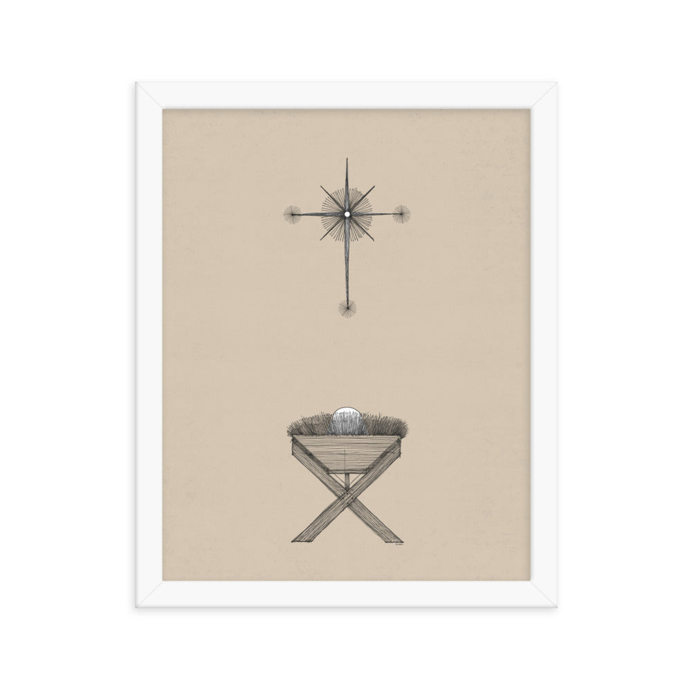 Modern Nativity Wall Art Manger - Framed