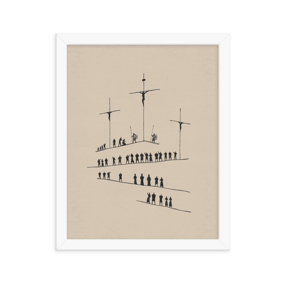 Calvary Cross Minimalist Sketch - Framed