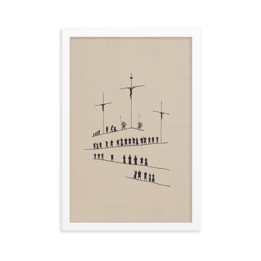 Calvary Cross Minimalist Sketch - Framed