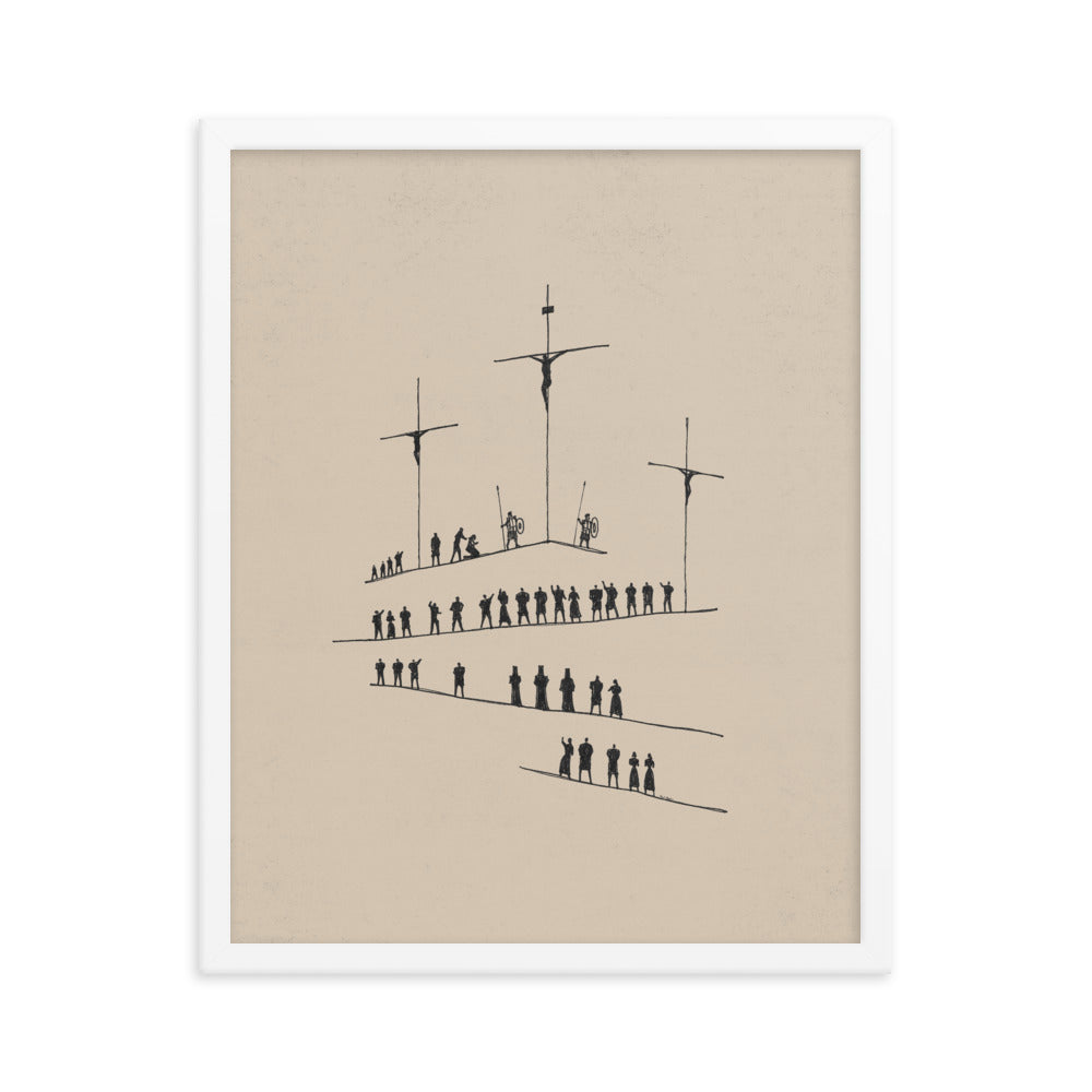 Calvary Cross Minimalist Sketch - Framed