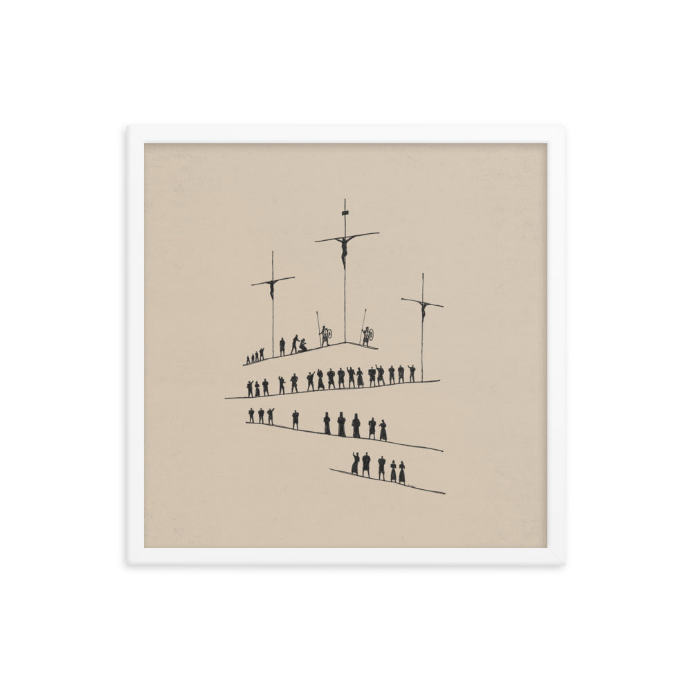 Calvary Cross Minimalist Sketch - Framed