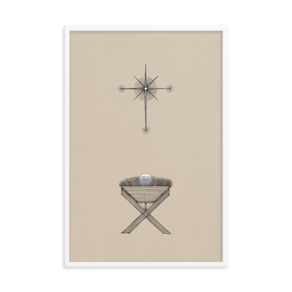 Modern Nativity Wall Art Manger - Framed