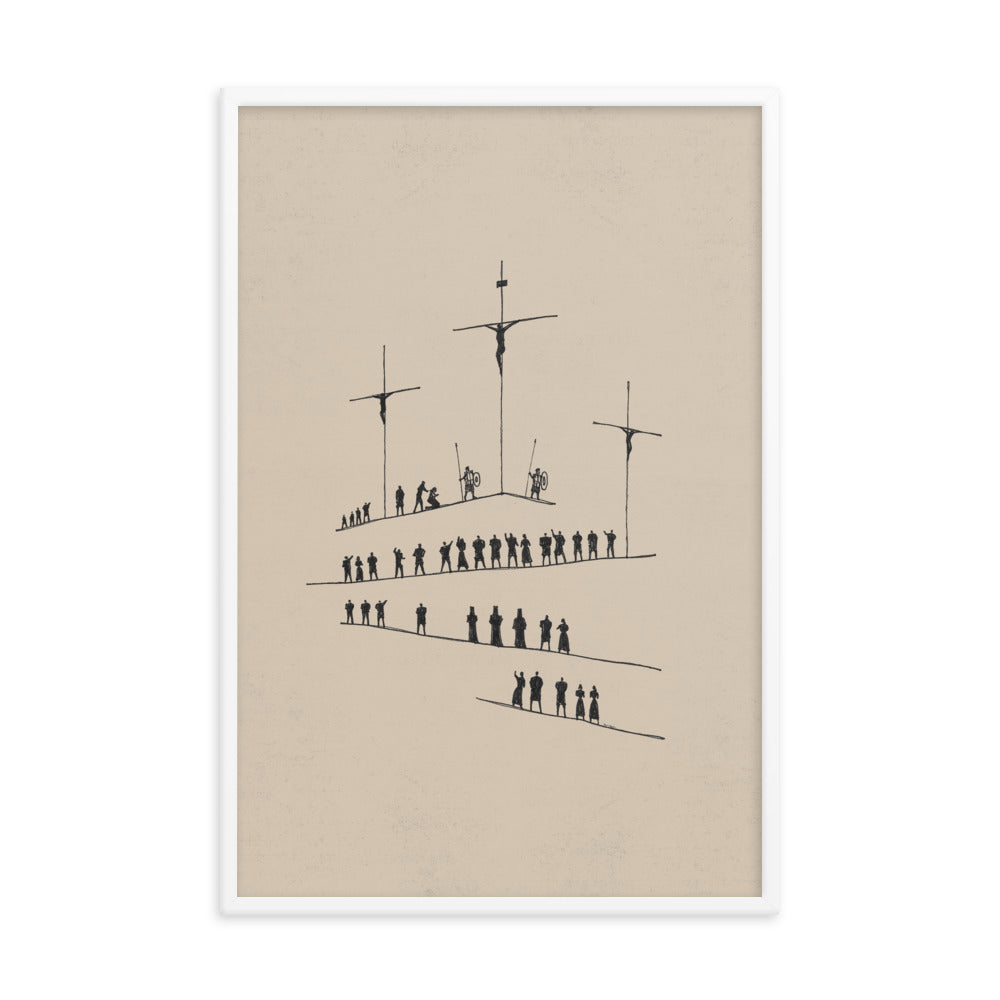 Calvary Cross Minimalist Sketch - Framed