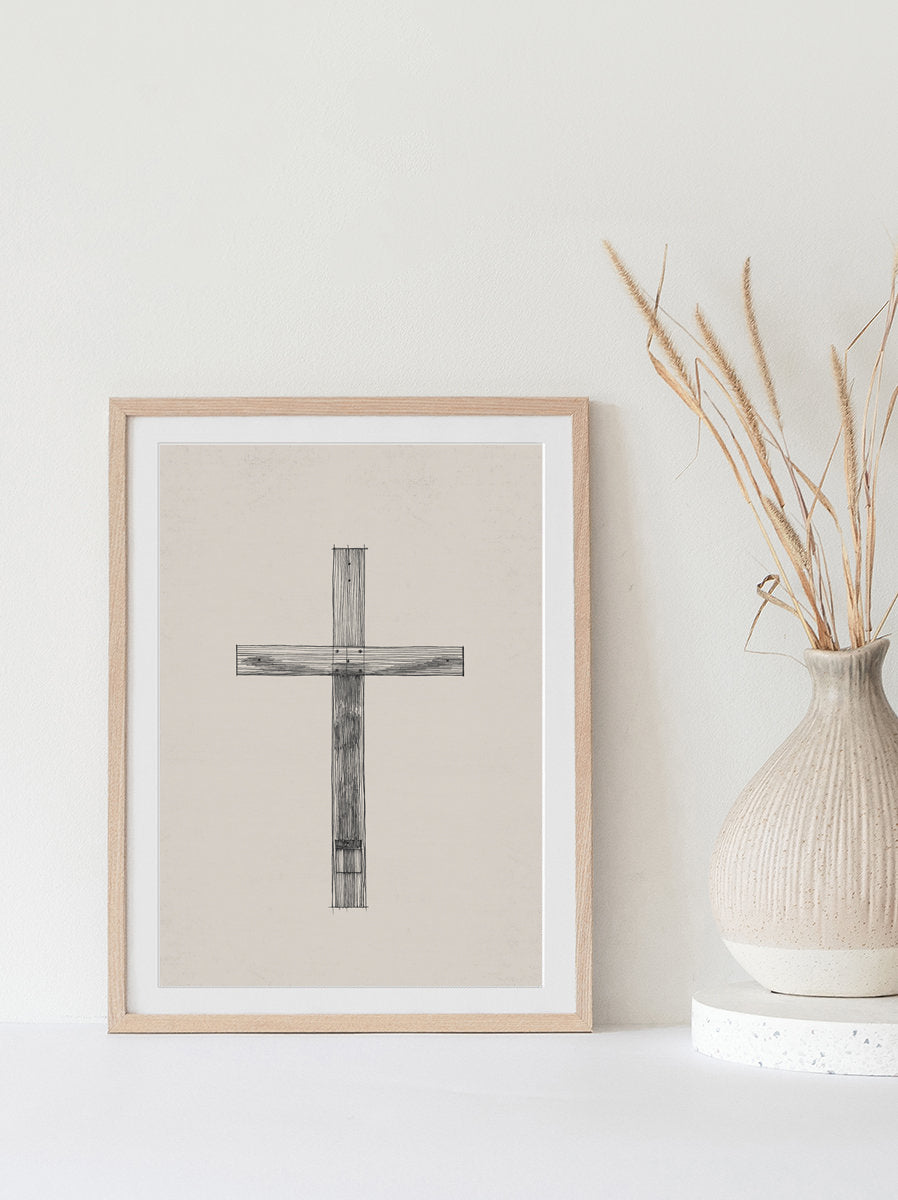 Cross Minimalist Sketch - Digital Print