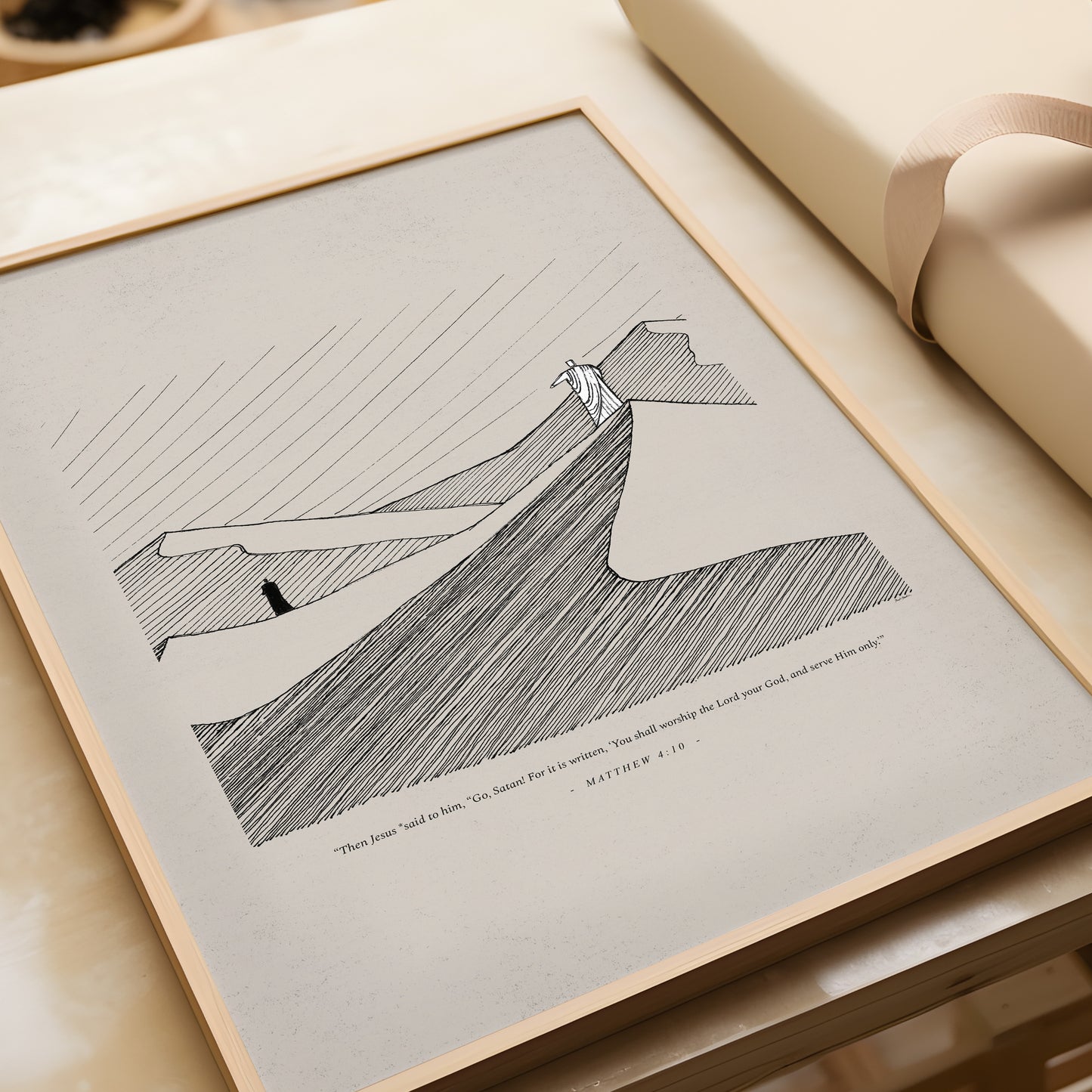 Jesus Tempted by Satan in Desert, Vertical - Digital Print