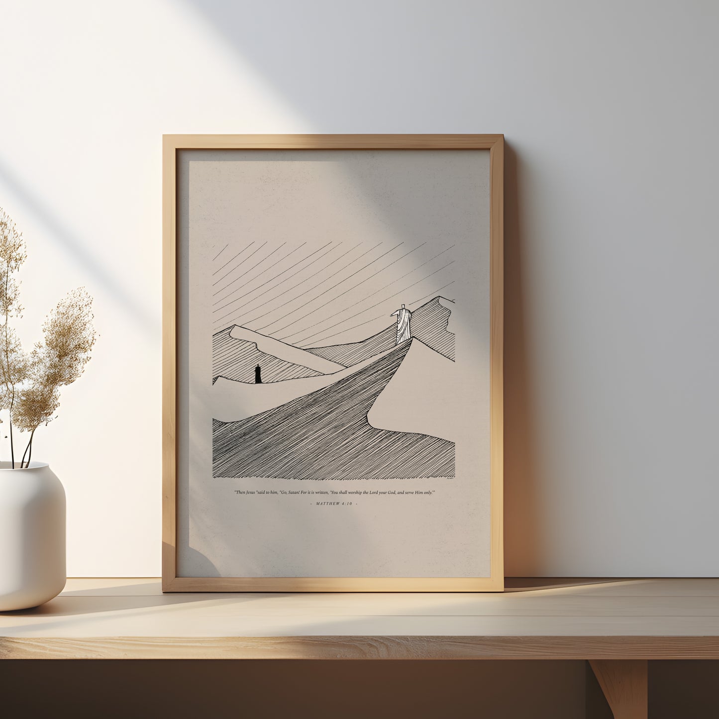 Jesus Tempted by Satan in Desert, Vertical - Digital Print
