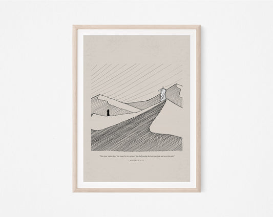 Jesus Tempted by Satan in Desert, Vertical - Digital Print