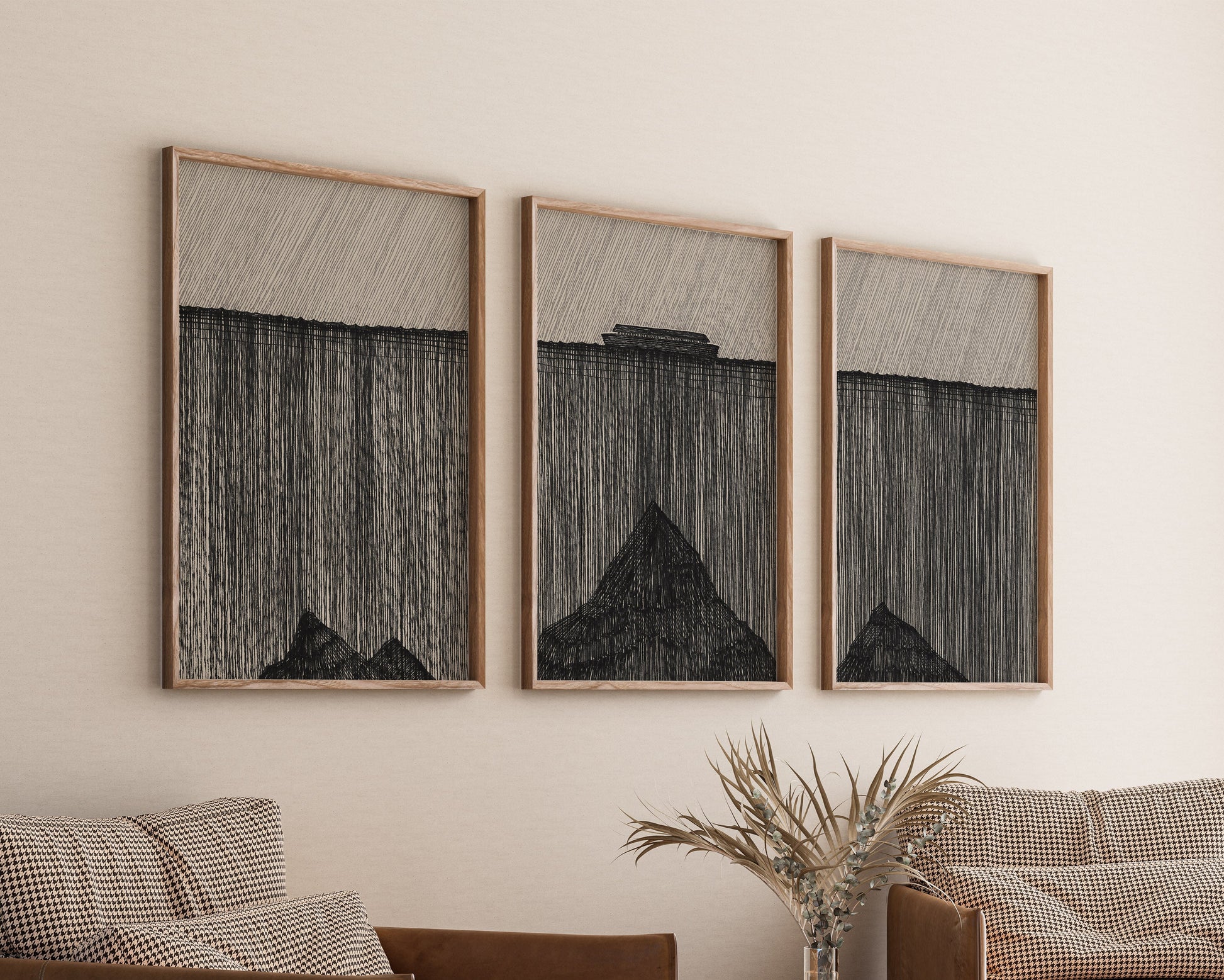 Modern Biblical art print of Noah's Ark and flood covering the mountains.