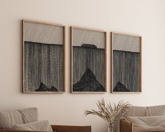 Modern Biblical art print of Noah's Ark and flood covering the mountains.